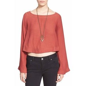 Free People Stars Aligned Red Clay Bell Sleeve Crop Top Blouse Small